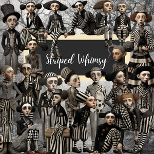 Randig nyckfullhet | Udda och säregna människor Clipart 136 PNG + 68 bakgrunder, udda vintagekonst, collage, klippbok, blandade tekniker, journalföring