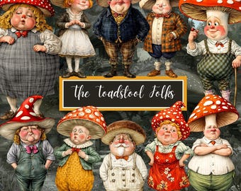 Mushroom Gnome Clipart, Vintage Cute Characters, 50 Whimsical Characters, Scrapbooking & Junk Journal Art – The Toadstool Folks