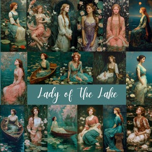 Clipart "La Dama del Lago" / 47 Ethereal Vintage Ladies / Junk Journal Ephemera / Scrapbooking, creazione di biglietti, kit di bricolage, uso commerciale
