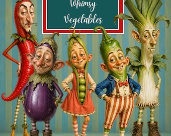 Printable Vegetable Paper Dolls PNG, 77 Whimsical Characters, Anthropomorphic Veggie Clipart, Junk Journal Ephemera