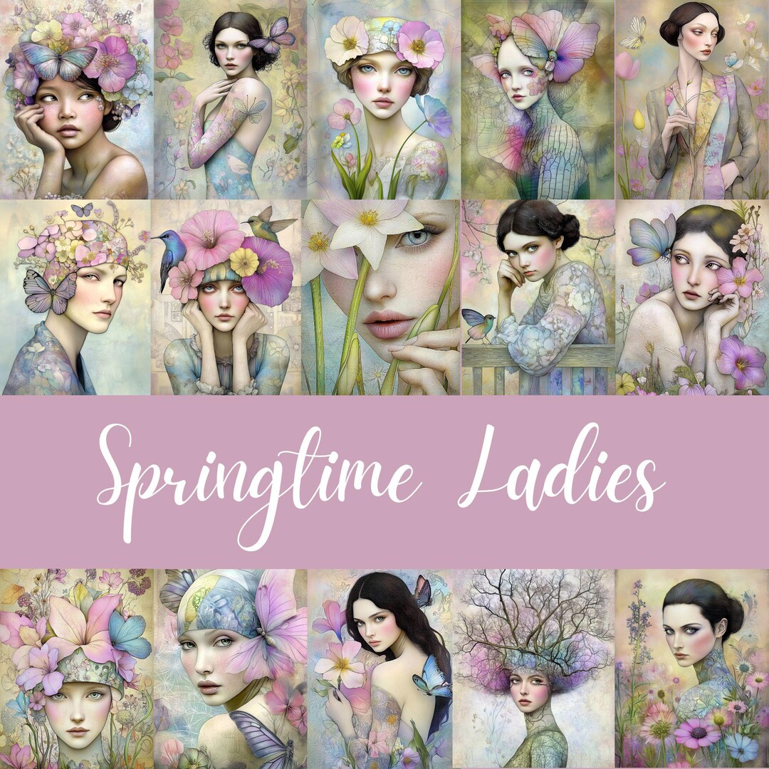 Vintage Floral Women Clipart: Springtime Ladies Ephemera (58 Jpgs) - Etsy