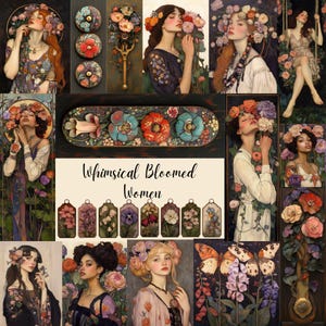 Whimsical Bloomed Women: Klimt-Inpiriert, 73 Bilder Porträts, Tags und Florale Elemente, Journals & Creative Crafts, CU
