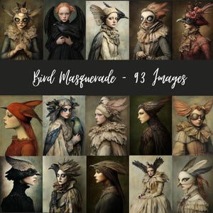 Bird Masquerade - 93 Surreal/Gothic/Horror/Eerie/Halloween Themed Characters, Jpeg, CU, Junk Journals  , Surreal Digital Art, Fantasy art