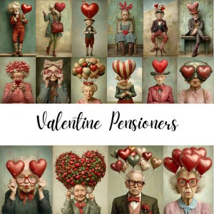 Retraités de la Saint-Valentin 125 vieille dame lunatique Clipart journal indésirable éphémères personnes âgées originales éphémères aînés fournitures de bricolage, CU