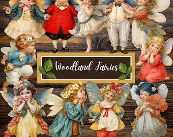 Vintage Paper Dolls Printable, 59 Woodland Fairies , Whimsical Fairy Tale Characters, Junk Journal Ephemera, Victorian Style Clipart