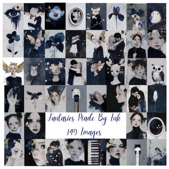 Inky Dreamscapes Digital Art Kit: Flowers, Animals, Junk Journal (149 Graphics)