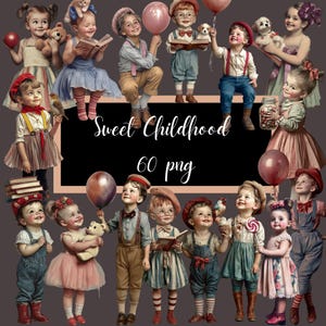 Sweet Childhood - 60 png, Vintage Children clipart, digital art, CU , junk journal Kit , Paper Dolls, Scrapbooking Supplies ,Mixed Media Art