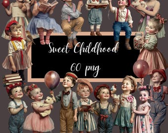 Sweet Childhood - 60 png, Vintage Children clipart, digital art, CU , junk journal Kit , Paper Dolls, Scrapbooking Supplies ,Mixed Media Art