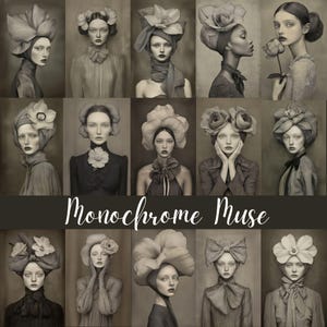 48 imágenes sepia de mujeres con flores vintage monocromáticas de Muse para diarios basura, arte digital, ilustraciones fotográficas antiguas retro, kit de álbum de recortes CU