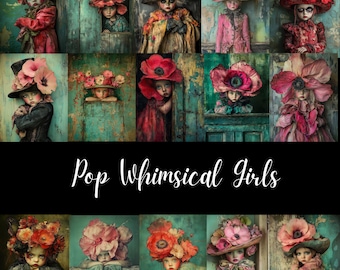 Whimsical Girl Portrait Art: Floral Fashion Nursery Decor (Digital Download)