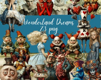 Wonderland Dreams Paper Dolls: Whimsical Junk Journal Ephemera (73 PNGs, Digital Download)