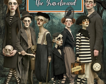Gothic Halloween Clipart Bundle, 90 Victorian Cemetery Characters PNG, 100 Haunted  Cemetery Backgrounds, Junk Journal & Scrapbooking Kit