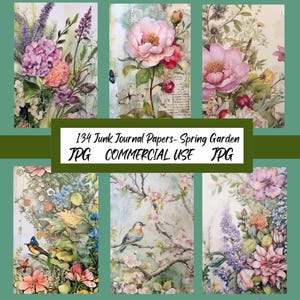 Spring Garden , 134 Whimsical Spring Garden Images Spring Grunge Painterly Florals, CU, Jpegs, Printable, Digital Download, Mixed Media , CU