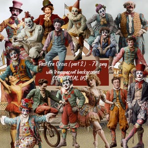 Cirque d'époque passée (partie 2) Clipart cirque lunatique, 78 png, clowns originaux, Junk Journal, kit de collage scrapbooking, technique mixte utilisation commerciale