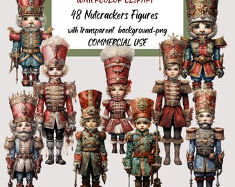 Pink Nutcracker Clipart: Watercolor Christmas Figures (48 PNG)