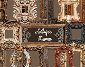 Antique Frames Clipart, 123 Vintage Picture Frame PNG, Ornate Baroque Frames, Old Wooden Frames, Junk Journal Ephemera, Digital Download