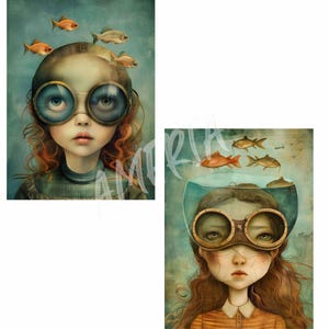 Surreal Fish Digital Art: Whimsical Junk Journal Kit (71 JPEGs) bild 3