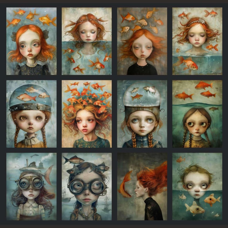 Surreal Fish Digital Art: Whimsical Junk Journal Kit (71 JPEGs) bild 7