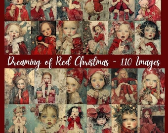 Red Christmas Junk Journal Ephemera: 115 Vintage Whimsical Images (Digital Download)