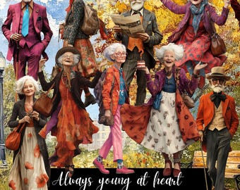 Always Young at Heart, 85 Quirky Elderly people  pngs + 54 background images , Mixed Media Junk Journals,  Digital Art scrapbooking  , CU