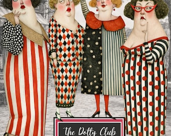 Printable Paper Dolls, 69 Quirky Vintage Ladies, Polka Dot Junk Journal Ephemera, Retro Women Clipart PNG, Scrapbooking, Collage Art