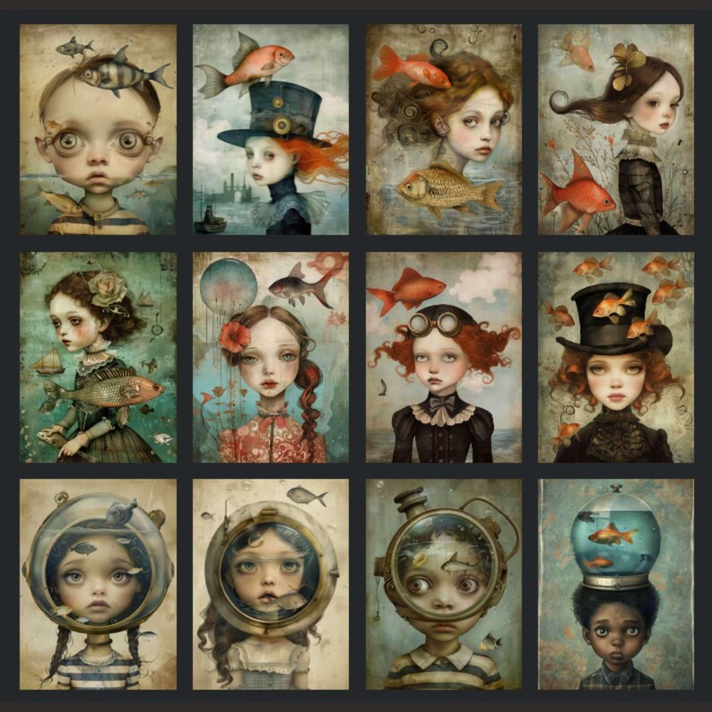 Surreal Fish Digital Art: Whimsical Junk Journal Kit (71 JPEGs) bild 5