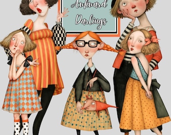 Printable Paper Dolls Clip Art, 40 Quirky Women PNG, Whimsical Vintage Characters, Eccentric Ladies, Junk Journal Collage Art