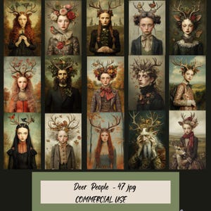 Deer People , 47 Druckbare Bilder, Deer Menschen Schräg Portrait, Papiermodelle, Junk Journal, Scrapbook, Hochwertiger digitaler Download CU