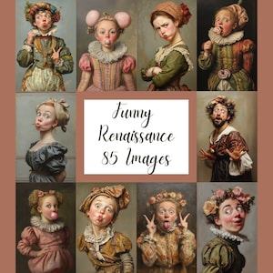 72 JPG divertidos del Renacimiento, imágenes prediseñadas medievales caprichosas, diario basura, descarga digital, retratos extravagantes, álbumes de recortes, suministros para manualidades CU