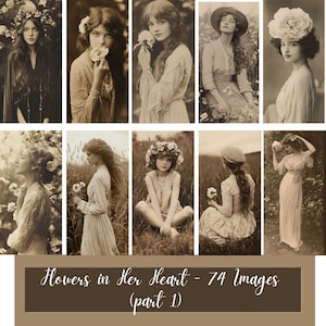 Flores en su corazón (parte 1) 74 Chicas/Damas/Mujeres vintage con flores, Imágenes románticas, Diario basura, Arte digital, Fotografías antiguas