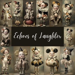 Ecos do Riso - Whimsical Harlequin Clipart, 57 Pierrots Masquarade imagens temáticas, Arte Digital, Crianças Engraçadas Personagens Peculiares CU