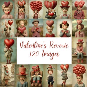Valentine's Reverie 120 skurrile surreale Porträts, Valentine Whimsy, Valentinstag Junk Journal, Ephemera zum Thema Liebe, Scrapbooking Kit, CU