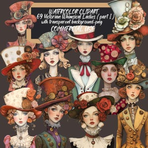Caprichosos Victorian Ladies 69 PNG gráficos de mídia mista, clipart vintage, diário de lixo, suprimentos para scrapbooking, fabricação de cartões, uso comercial