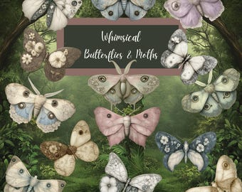 Butterfly & Moth Clipart Set: Whimsical Junk Journal Graphics (88 PNGs)