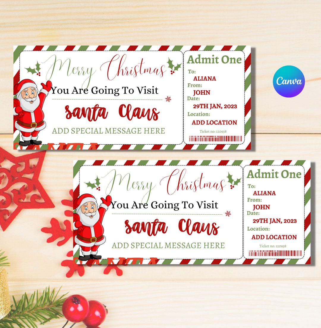 Surprise Christmas Visit to Santa Ticket Printable. Etsy