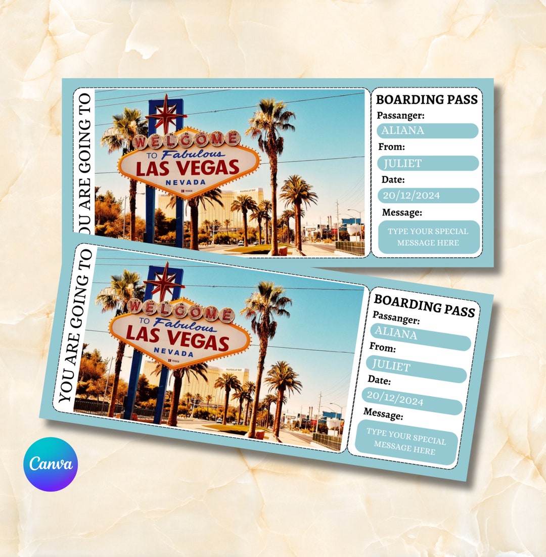 Printable Las Vegas Boarding Pass Las Vegas Ticket Surprise Etsy