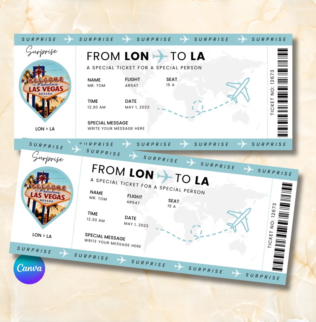 Printable Las Vegas Boarding Pass Las Vegas Ticket Surprise Etsy