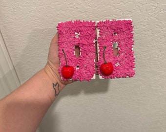 Two Faux frosting w cherry light switch plates