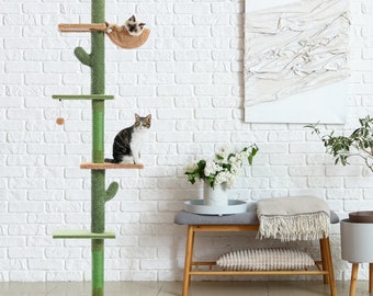 Tall Cactus Cat Tree Tower, Premium High Quality Cat Tower, Adjustable Multi Level Floor-To-Ceiling Tower With Sisal Scratching Post