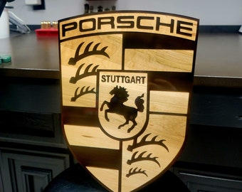 Custom Porsche Logo Wood Wall Art - Ideal Gift for Him, Porsche Lover | Made to Order