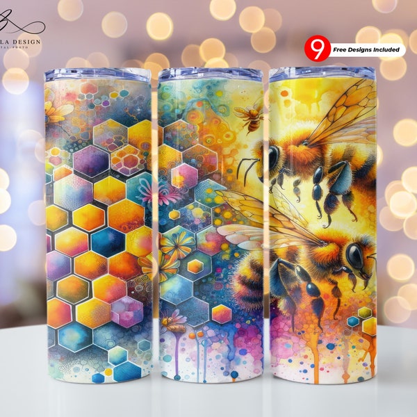 Honey Bee 20 oz Skinny Tumbler Sublimation Design Digital Download PNG Instant DIGITAL ONLY, Honey Bee Wrap