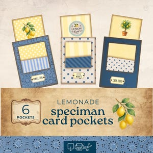 Schede campione digitali Junk Journal, materiale effimero del Junk Journal sui limoni, finestrelle tascabili stampabili, schede tascabili nascoste, etichette campione, taglio preciso