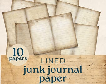 line paper for junk journals, blank lined journal, writing junk journal paper, Digital download printable, scrapbooking supplies