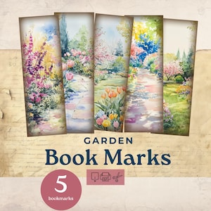Marcador de jardim para impressão, diário floral em aquarela para impressão, diário de lixo, diário de lixo efêmero, marcadores de página fofos para impressão