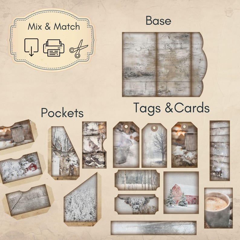 Winter Junk Journal Folio, Junk Journal Kit Winter, Trifold Pocket ...