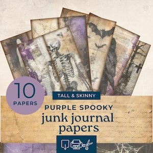 Halloween Tall and Skinny Junk Journal printables , purple and black skulls skinny journal paper,  junk journal kit, junk  journal ephemera