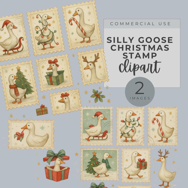 Christmas Silly Goose Postage Stamps, Silly Goose Collage Stamp Png ...