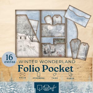 diário de lixo de inverno fólio, diário de lixo de inverno para impressão, itens de bolso triplo, kit de scrapbook de papel de colagem, fólio para impressão, artesanato em papel