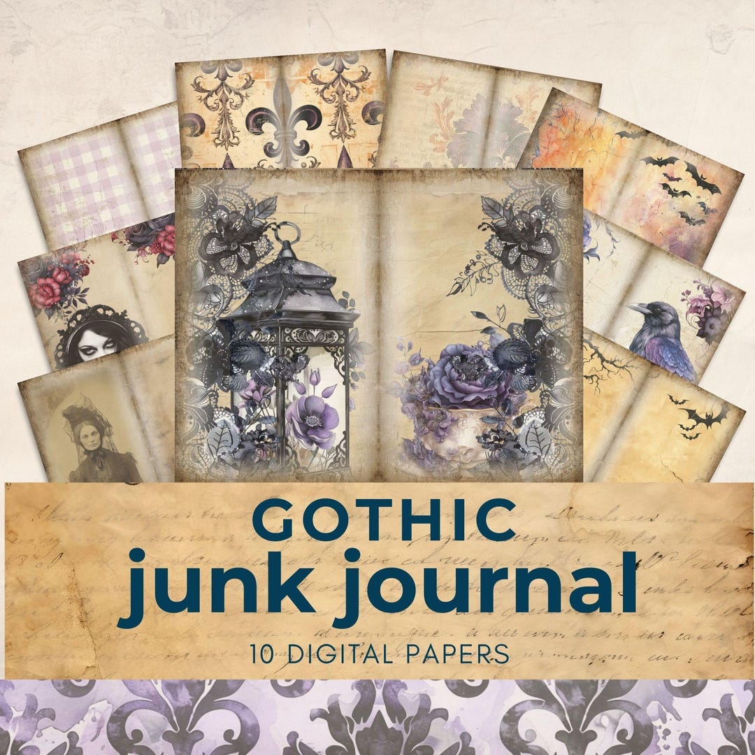 Gothic Junk Journal Pages, Dark Academia Paper, Paper Craft, , Purple ...