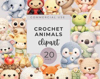 knitted animals clipart, crochet woodland animals, forest pngs, knitting watercolor transparent pngs, cute animals, junk journal kids